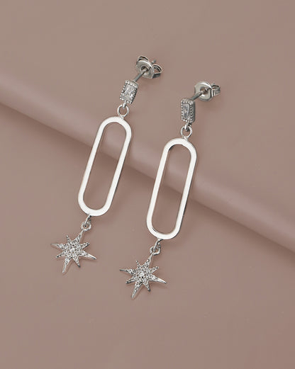 Carlton London  Rhodium Plated Drop Earrings With Dangling Star