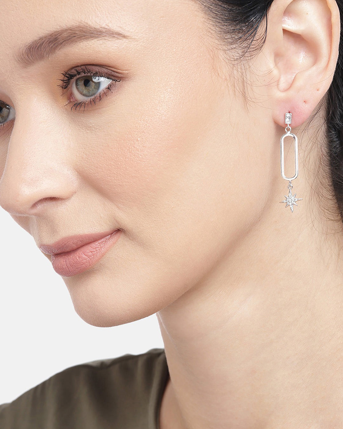 Carlton London  Rhodium Plated Drop Earrings With Dangling Star