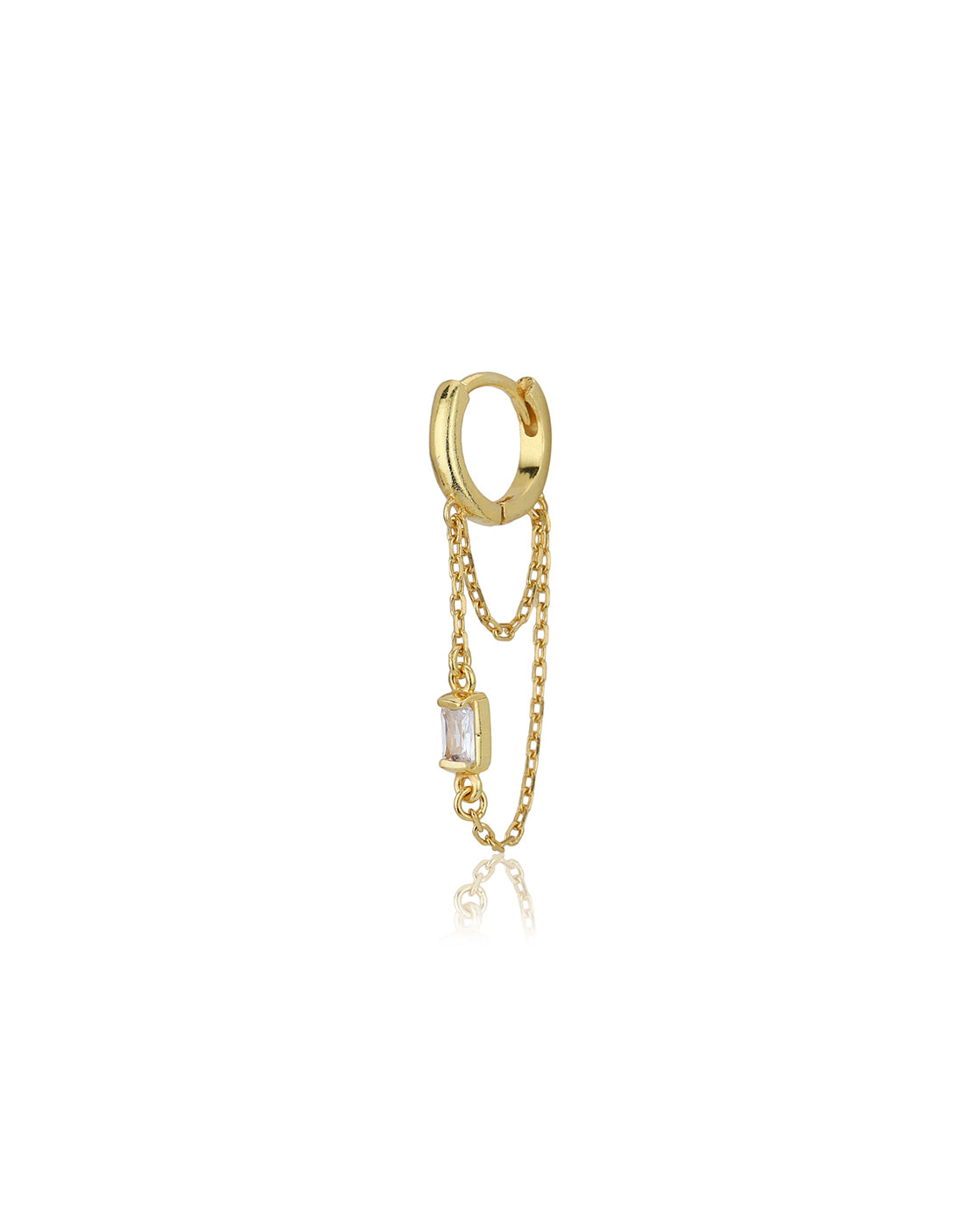 Carlton London 18Kt Gold Plated Hoop Earrings With Dangling Double Chain &amp; Cz