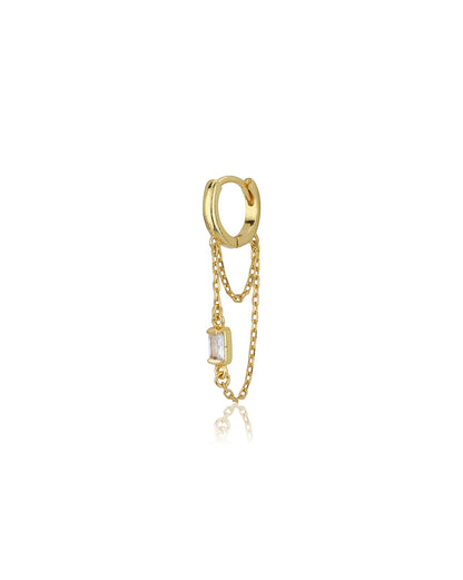 Carlton London 18Kt Gold Plated Hoop Earrings With Dangling Double Chain &amp; Cz