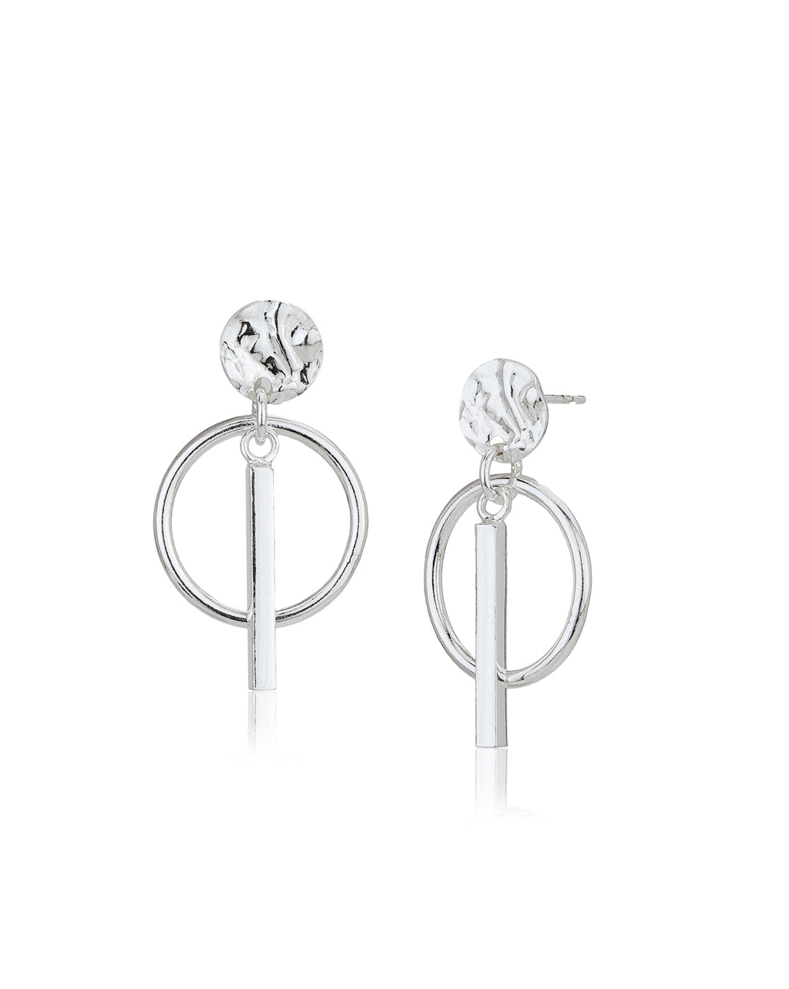 Carlton London Rhodium Plated Textured Drop Earrings With Dangling Bar