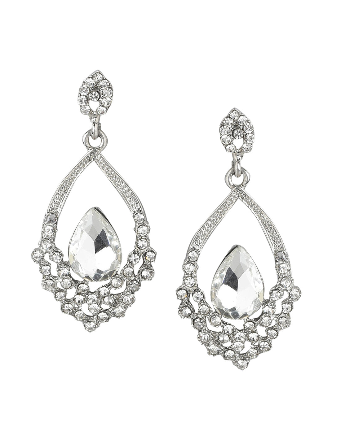 Rhodium Plated With Crystal Fancy Drop Earring For Women