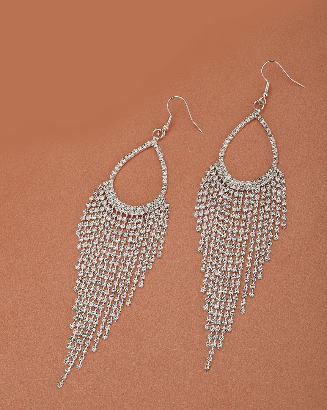 Fancy Cz Tassel Drop Earring With Rhodium Plated For Women