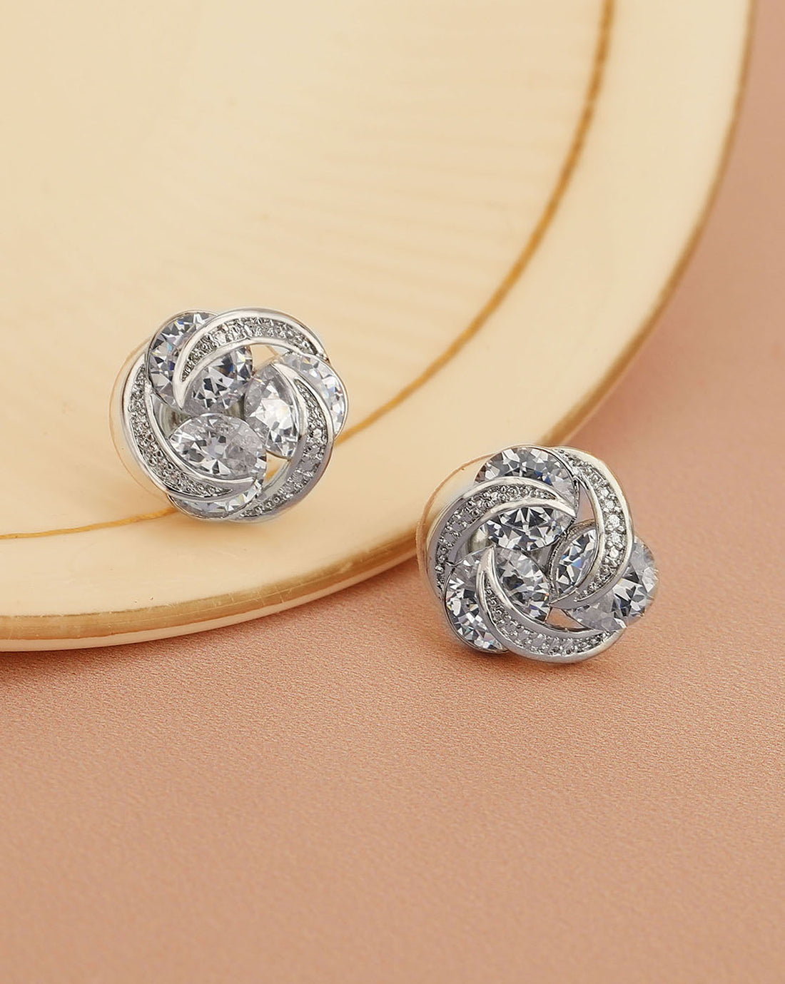 Rhodium Plated With Cz Fancy Stud Earring For Women