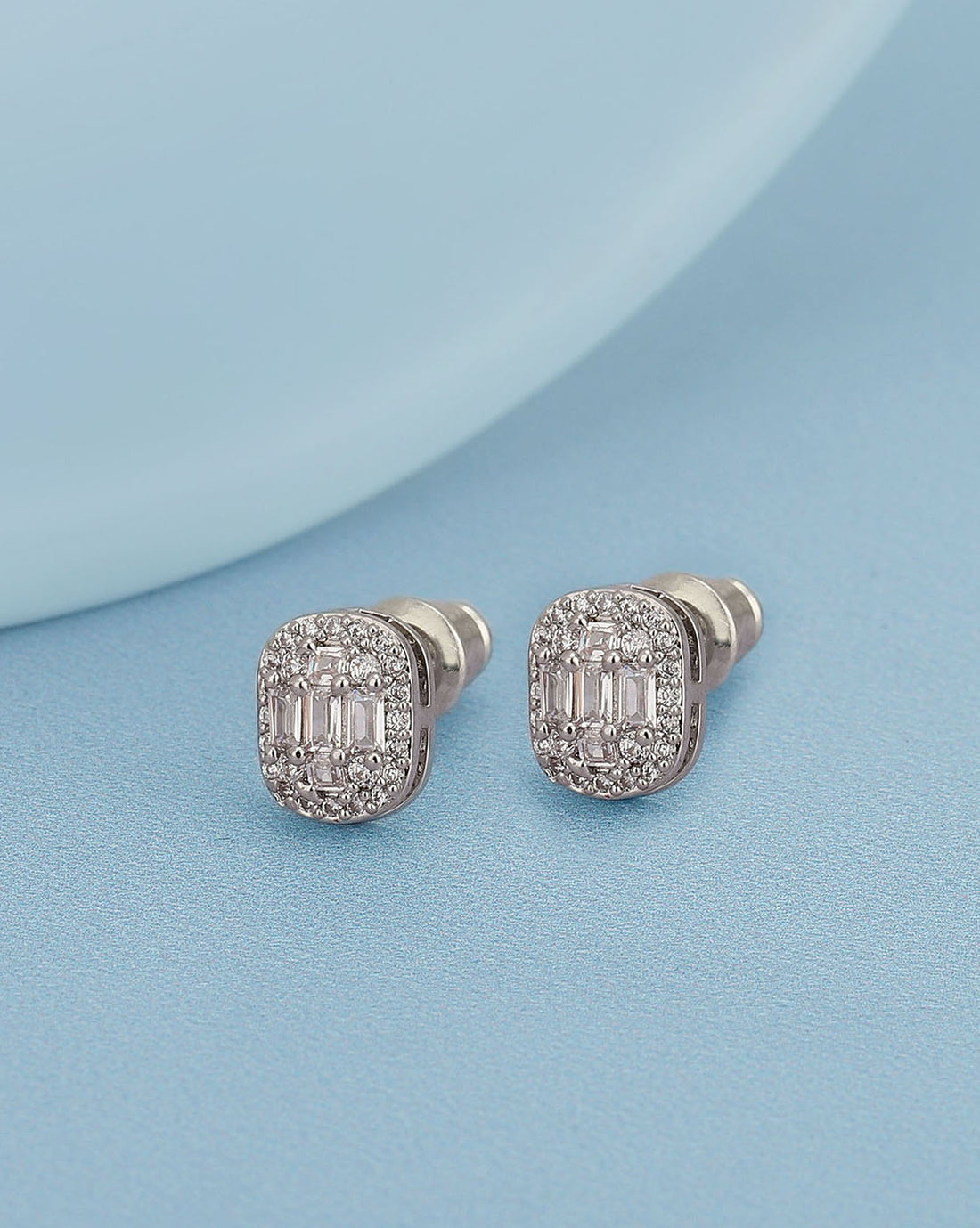 Rhodium Plated With Cz Petite Stud Earring For Women