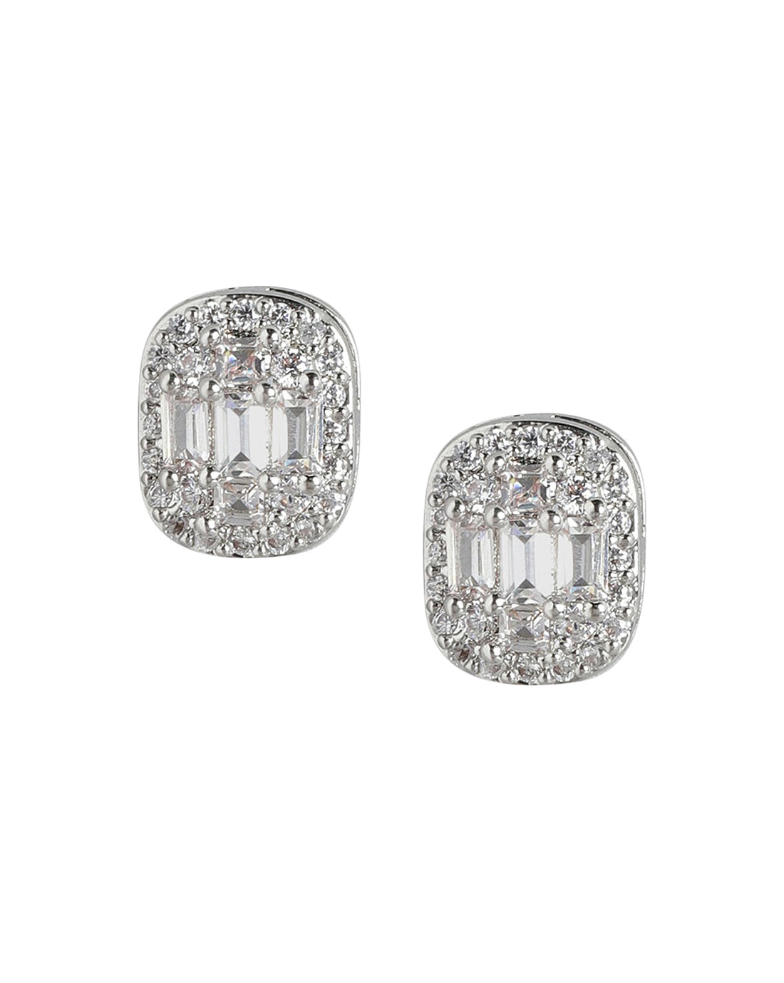 Rhodium Plated With Cz Petite Stud Earring For Women