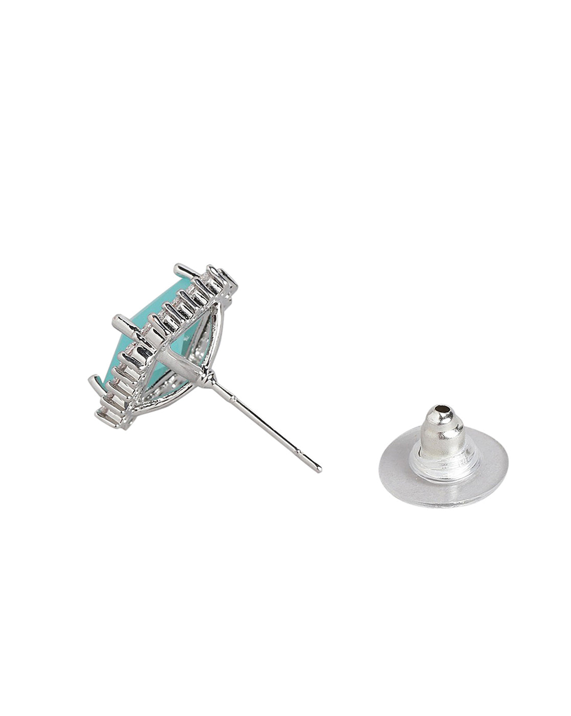 Rhodium Plated With Turquoise Stone Stud Earring For Women