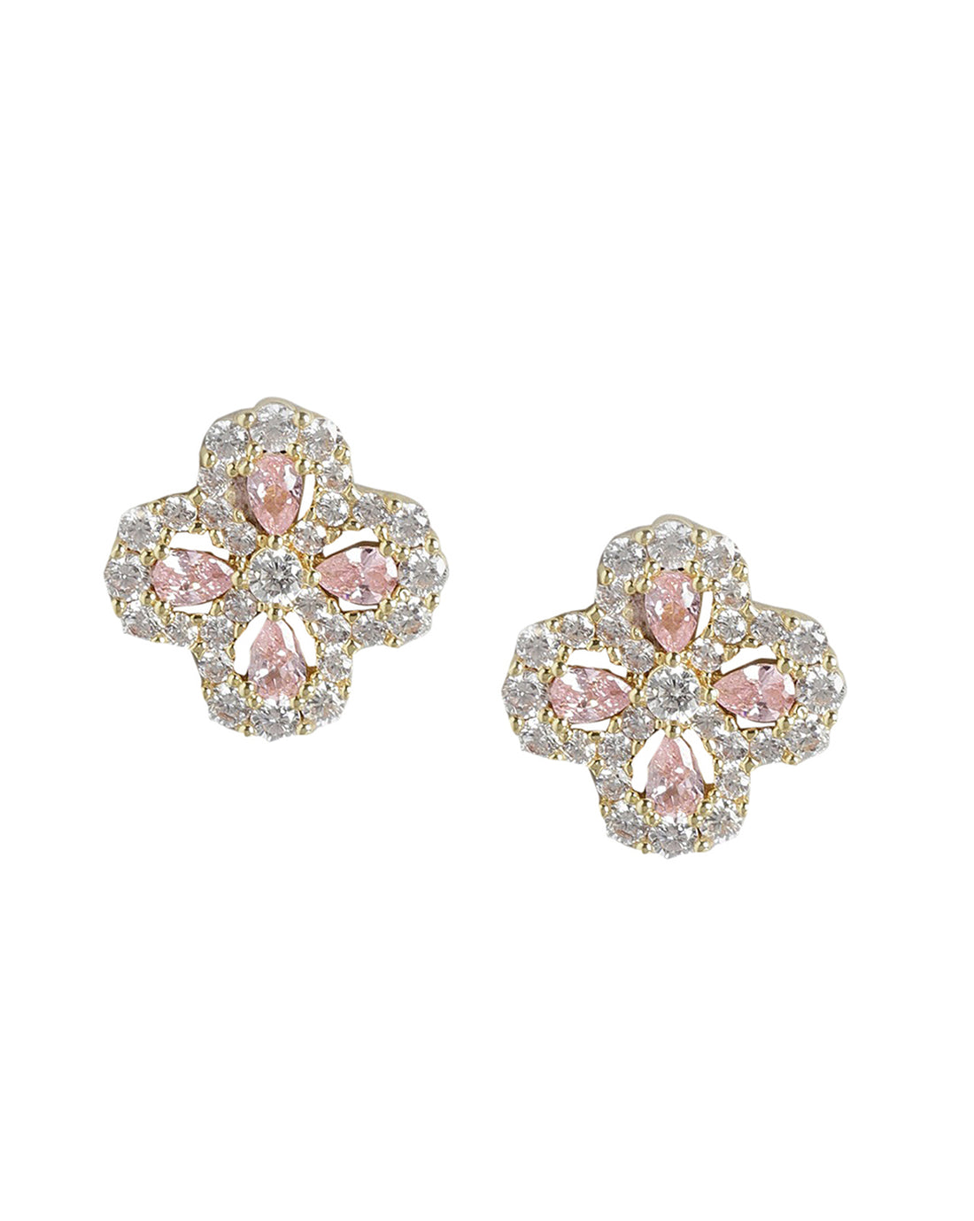 Gold Plated With Cz Floral Stud Earring For Women