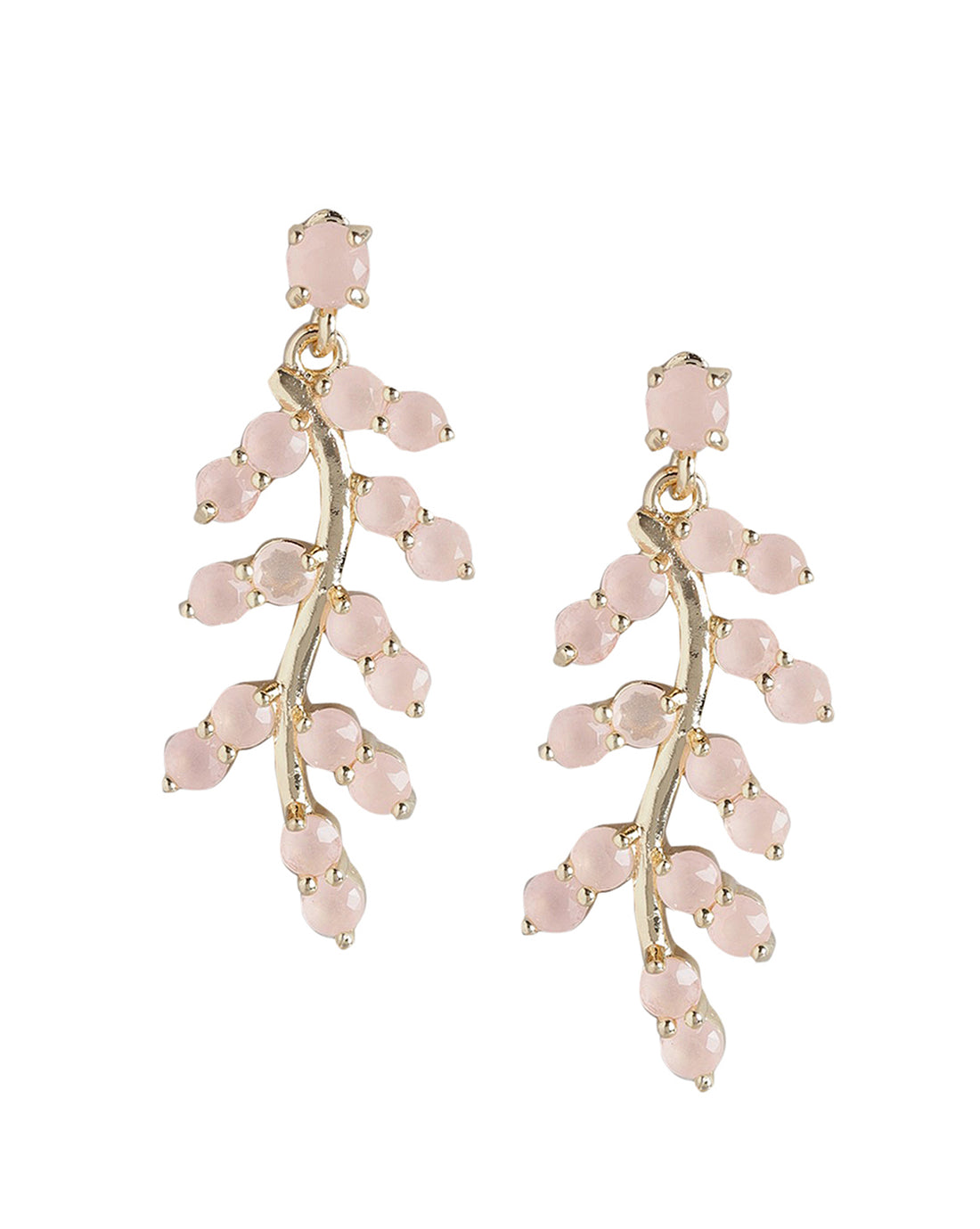 Gold Plated With Pink Beaded Leaf Drop Earring For Women