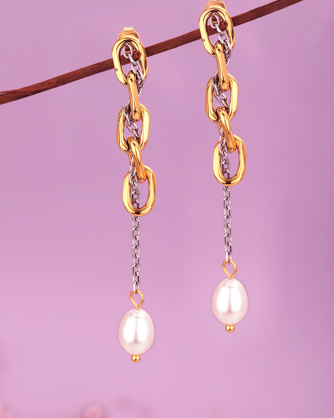 Gold &amp; Silver Plated With Pearl Fancy Drop Earring For Women
