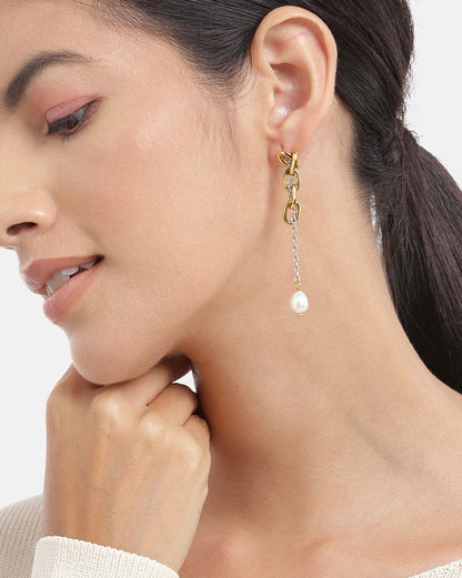 Gold &amp; Silver Plated With Pearl Fancy Drop Earring For Women