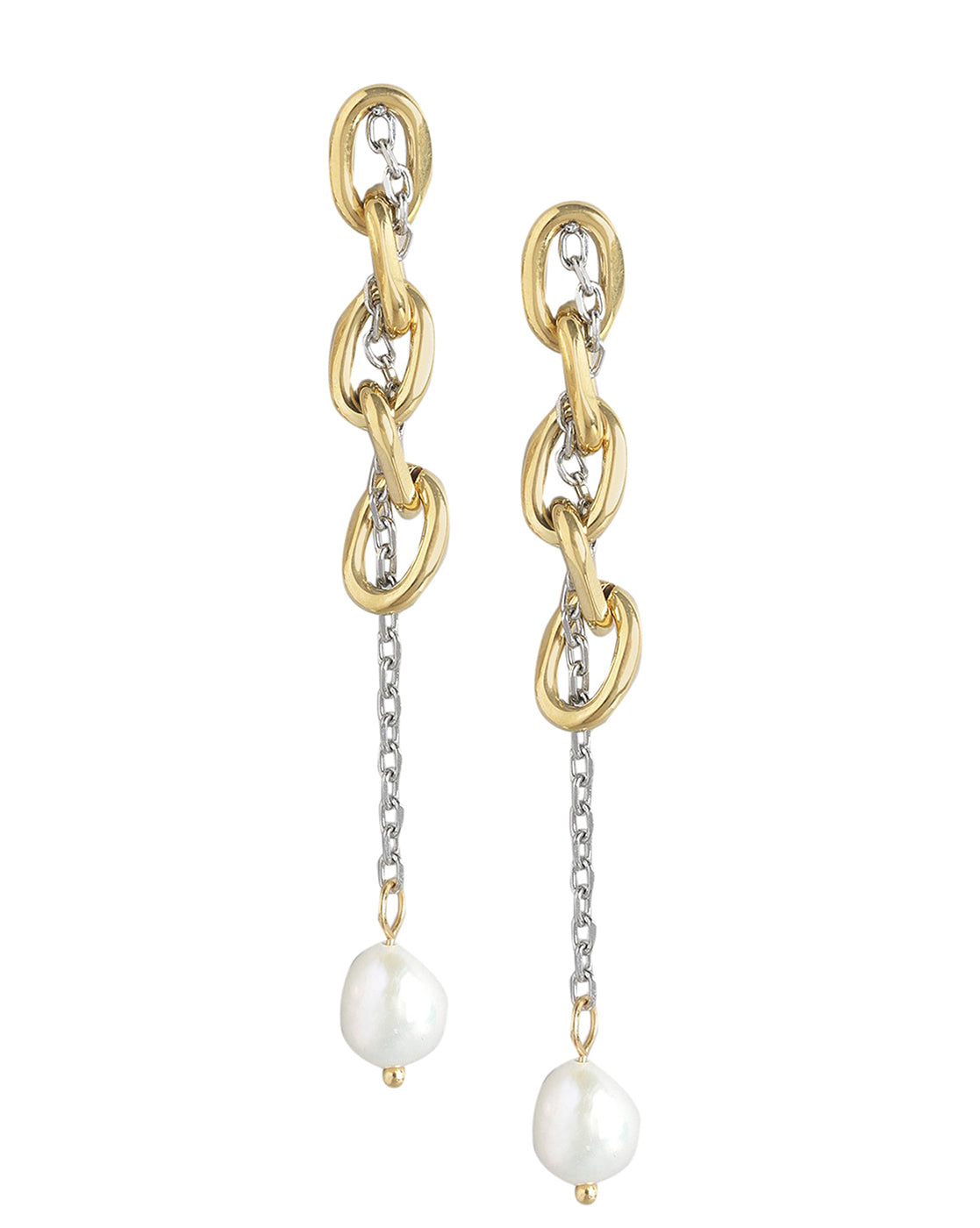 Gold &amp; Silver Plated With Pearl Fancy Drop Earring For Women