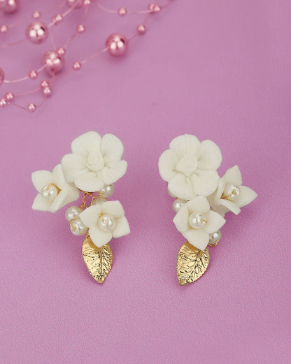 Rose Gold Plated With Pearl Floral Drop Earring For Women