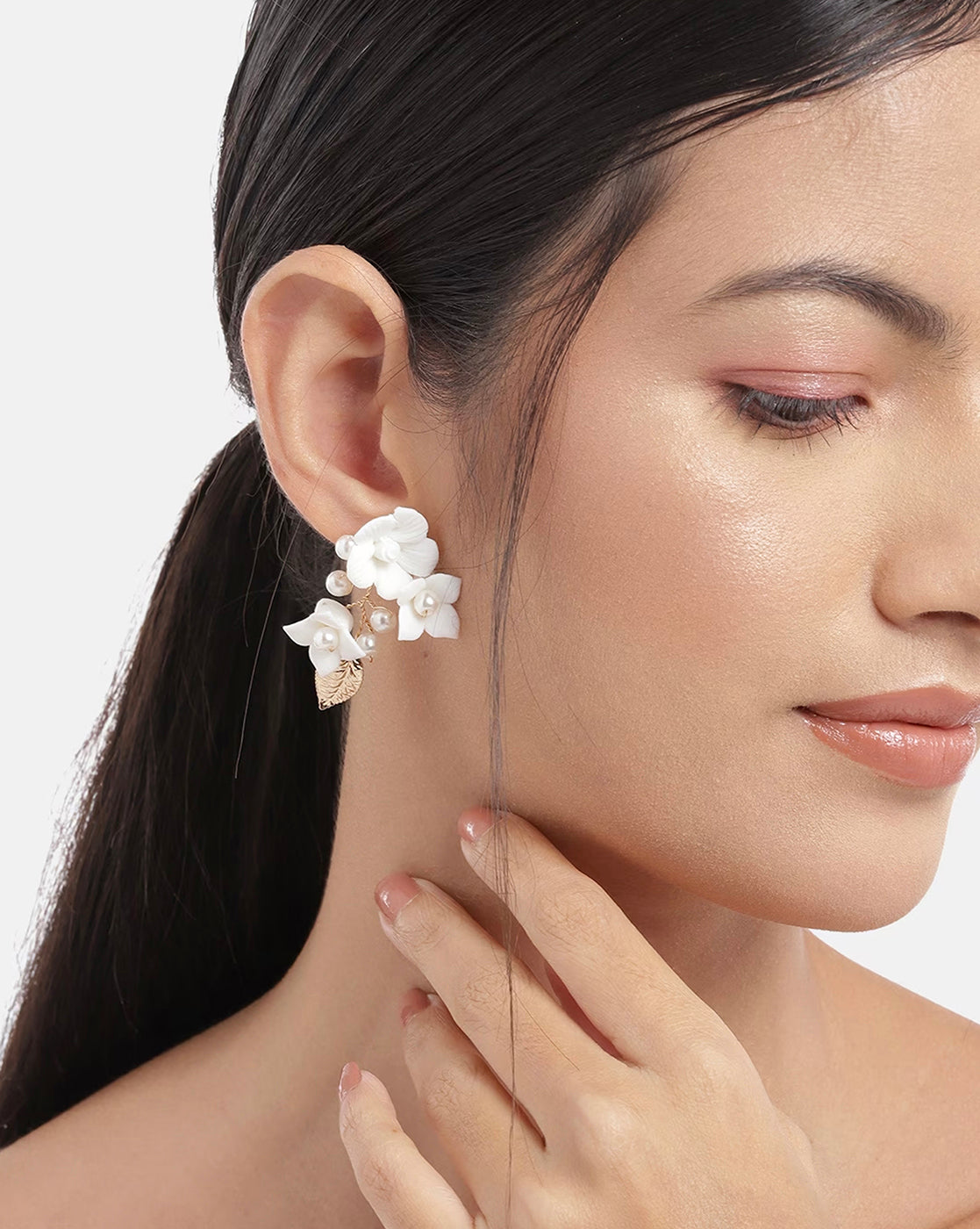 Rose Gold Plated With Pearl Floral Drop Earring For Women