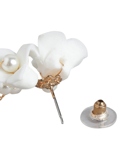 Rose Gold Plated With Pearl Floral Drop Earring For Women