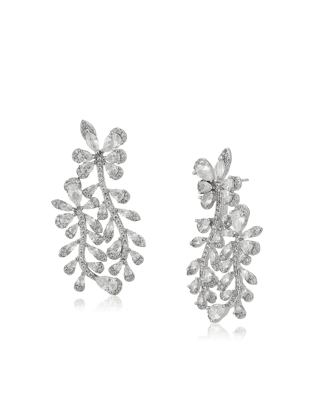 Premium Cz With Rhodium Plated Contemporary Drop Earring