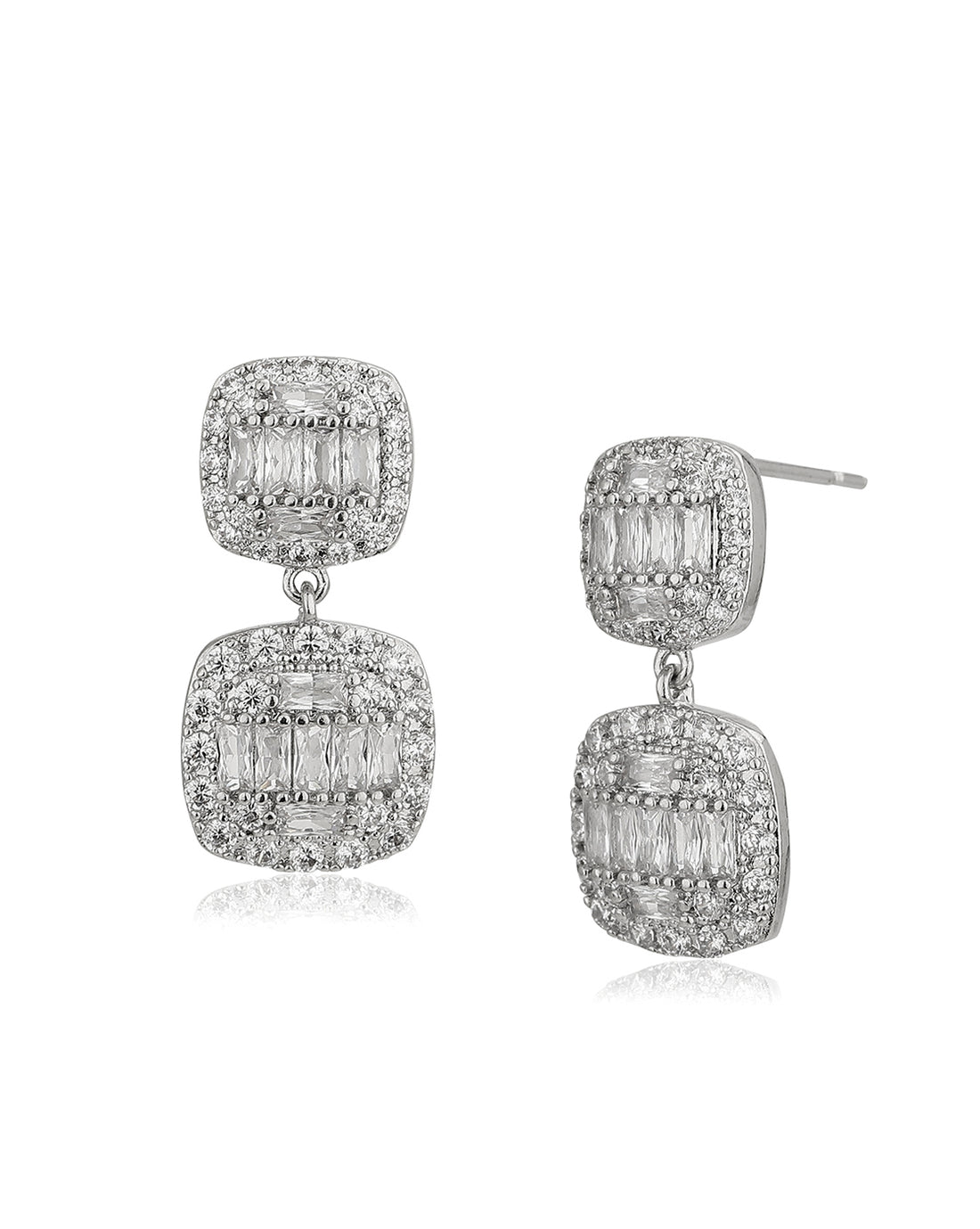 Premium Cz With Rhodium Plated Square Drop Earring