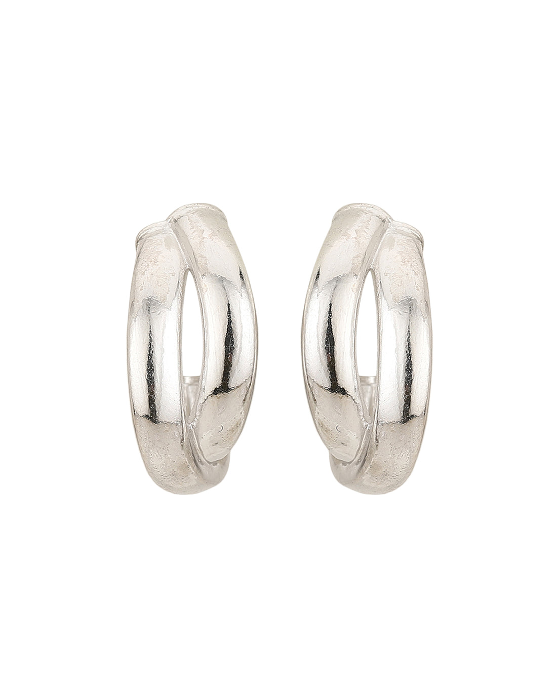 Rhodium Plated Contemporary Half Hoop Earrings