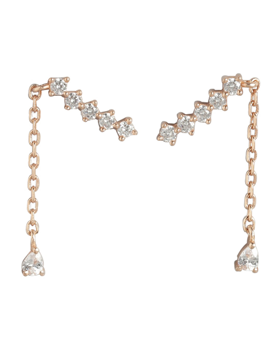 18Kt Rose Gold Plated Cz Fancy Ear Climber With Tassle Earring