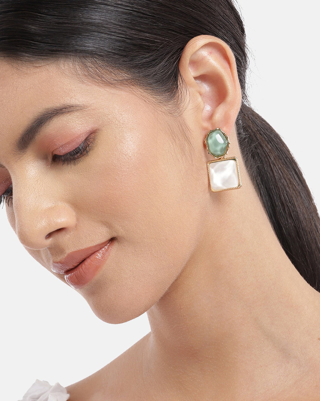 Gold Plated With Natural Stone Fancy Drop Earring For Women