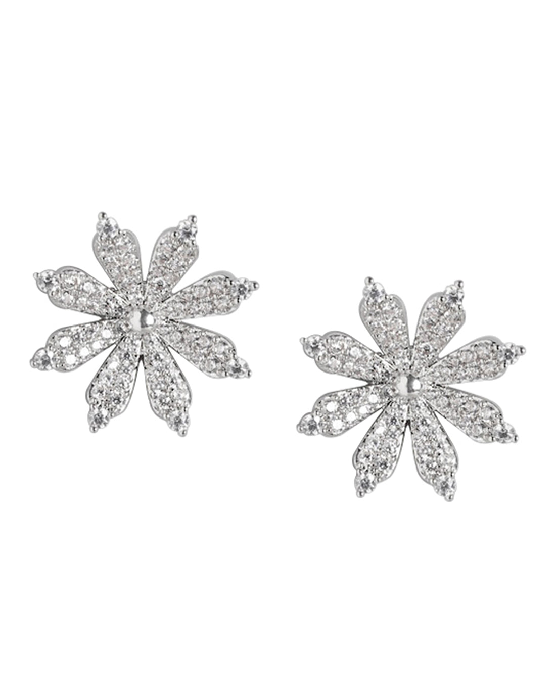 Rhodium Plated Cz Floral Stud Earring For Women