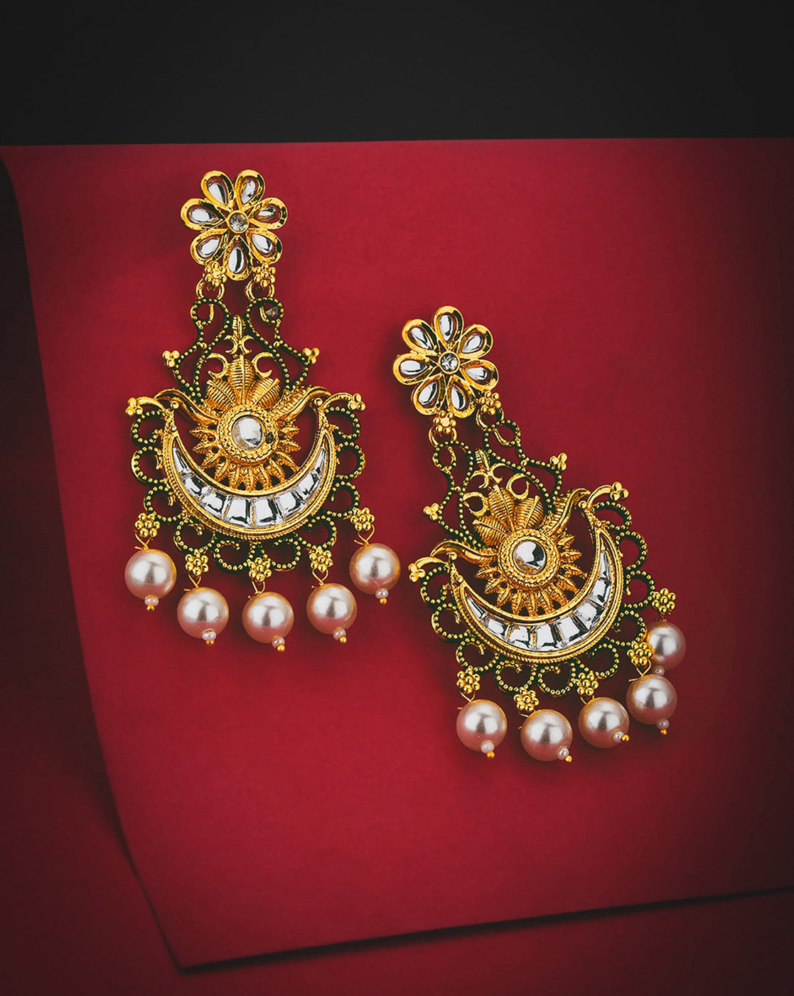Gold Plated Dangling Pearl Chandelier Jhumka Earring For Women