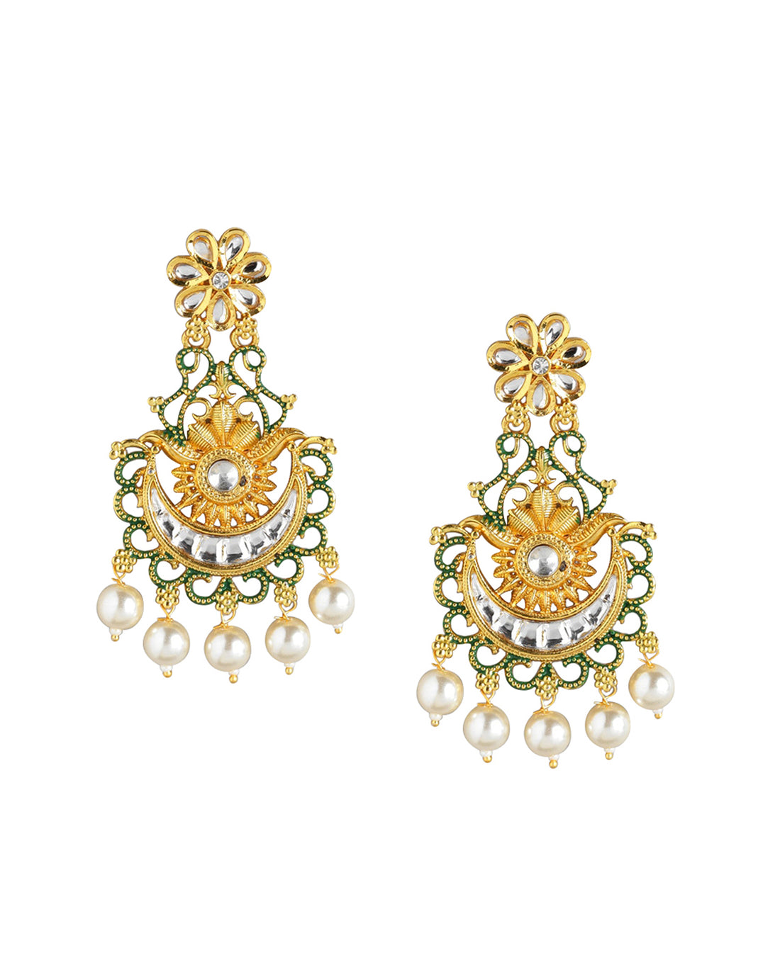 Gold Plated Dangling Pearl Chandelier Jhumka Earring For Women