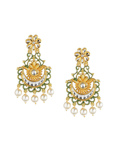 Gold Plated Dangling Pearl Chandelier Jhumka Earring For Women