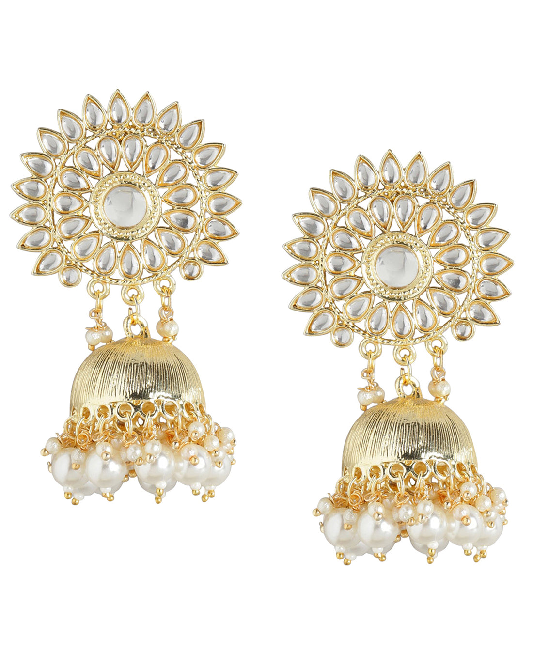 Gold Plated Pearl Enamel Jhumka Earring For Women