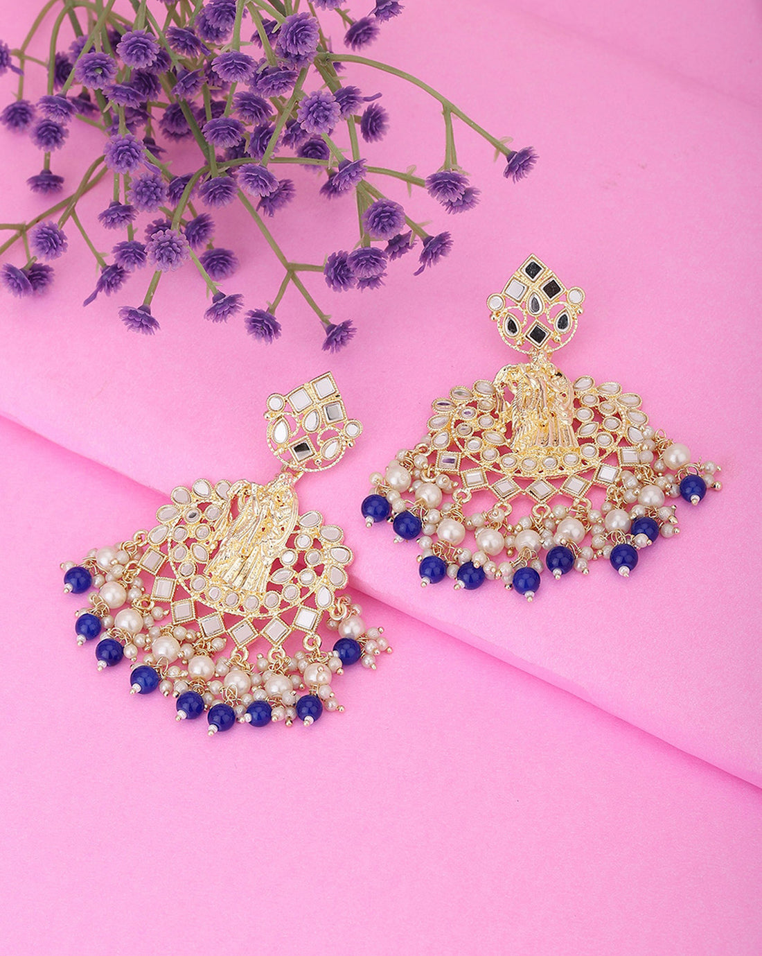 Gold Plated Dangling Pearl Chandelier Jhumka Earring For Women