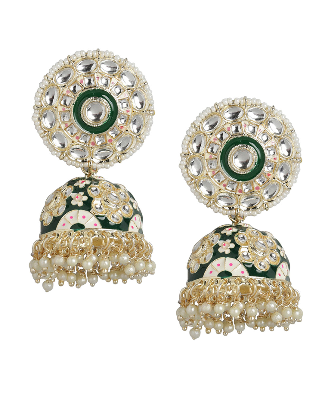Gold Plated Pearl Enamel Jhumka Earring For Women