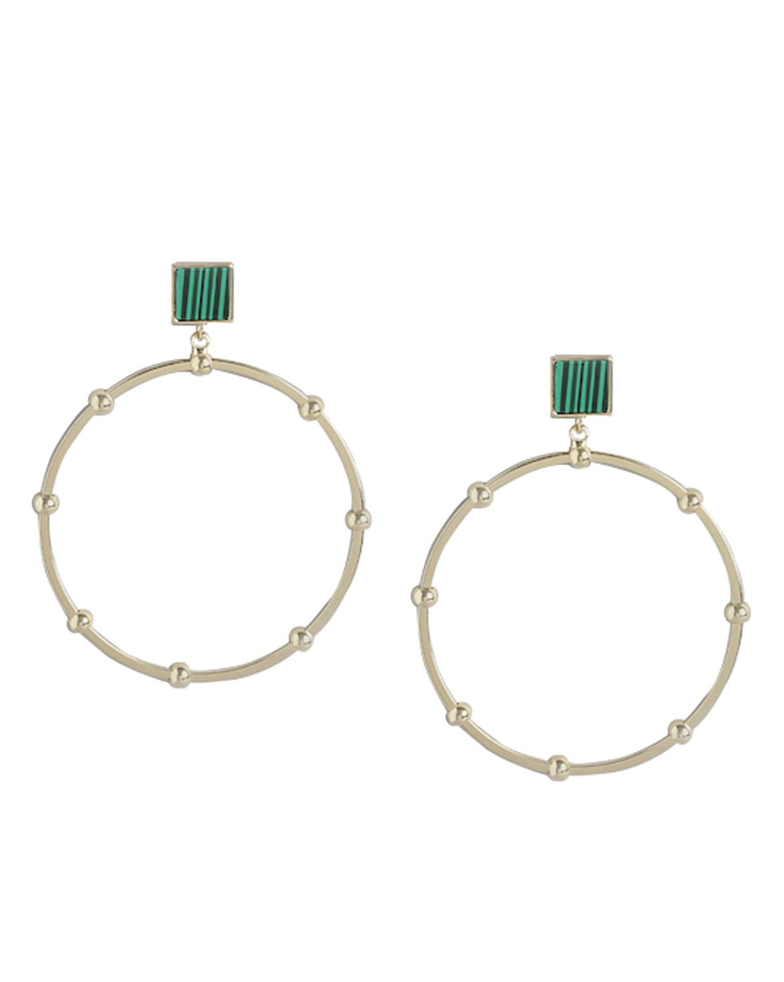 Gold Plated &amp; Malachite Stone Circular Hoop Earring For Women