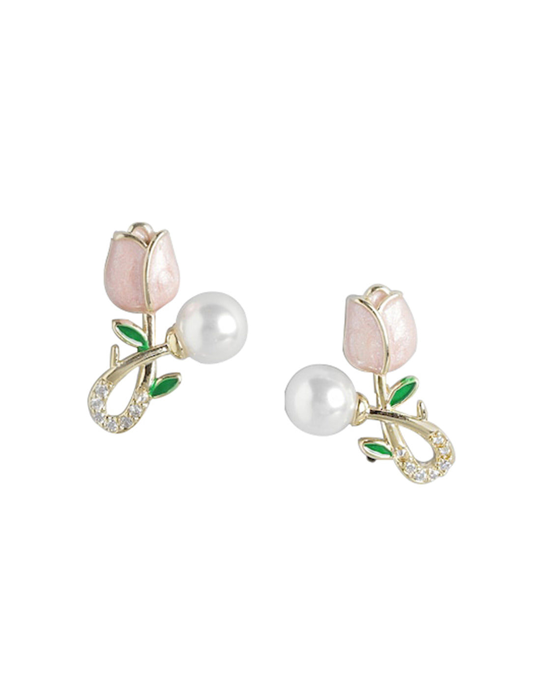 Gold Plated &amp; Pearl Enamel Stud Earring For Women