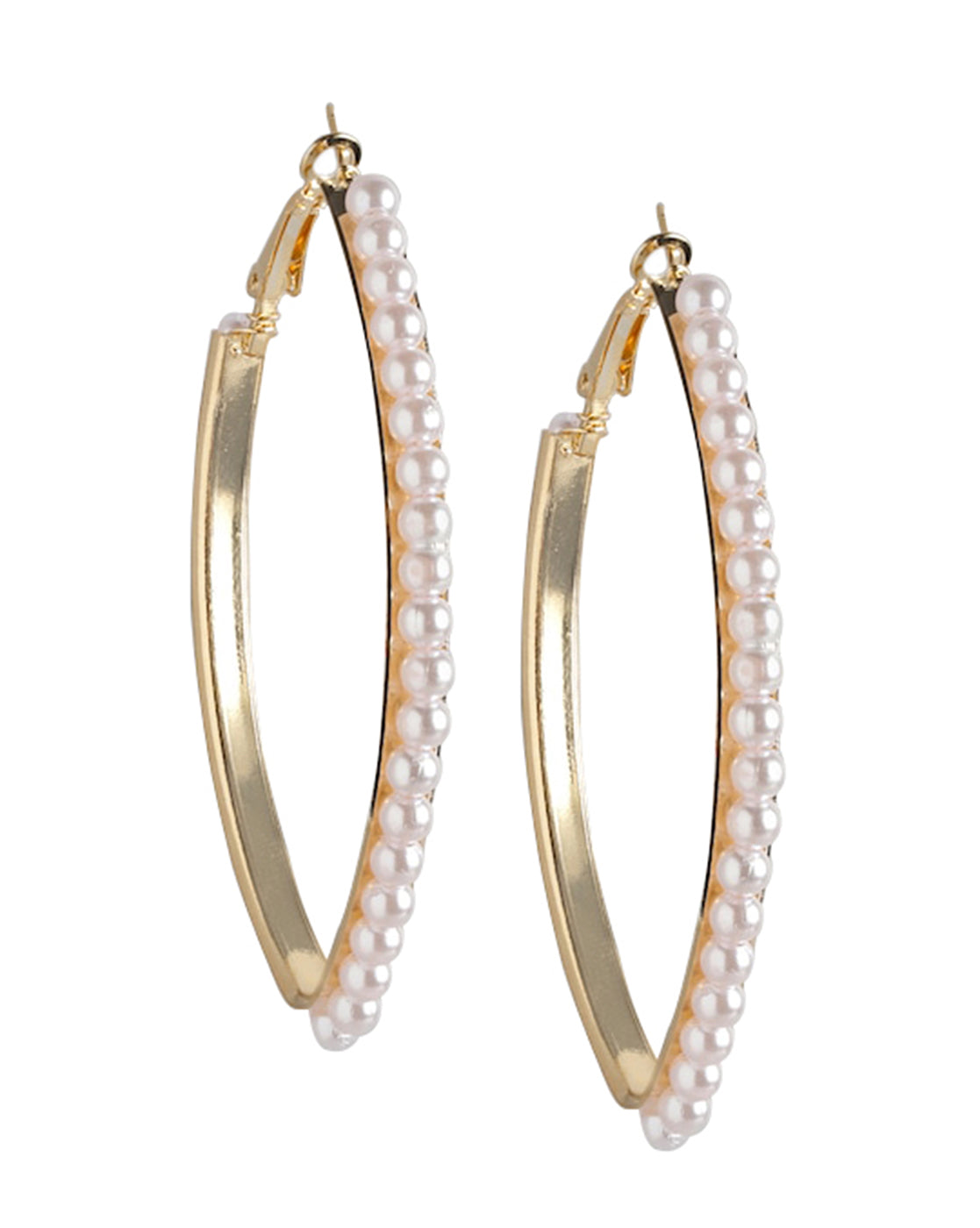 Gold Plated &amp; Pearl Oval Hoop Earring