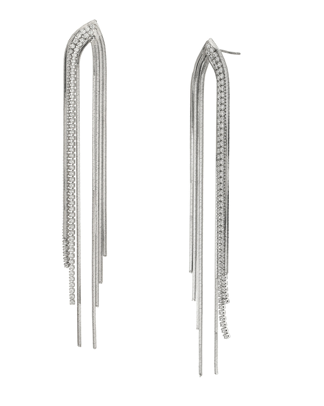 Rhodium Plated Cz Contemporary Drop Tassel Earring For Women