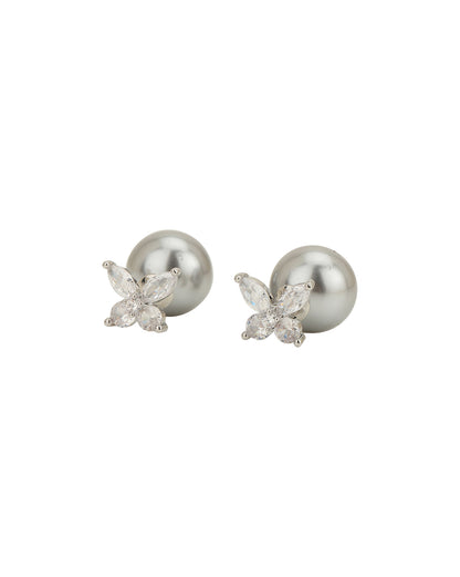Silver Plated with Pearl Front Back Stud Earring for women