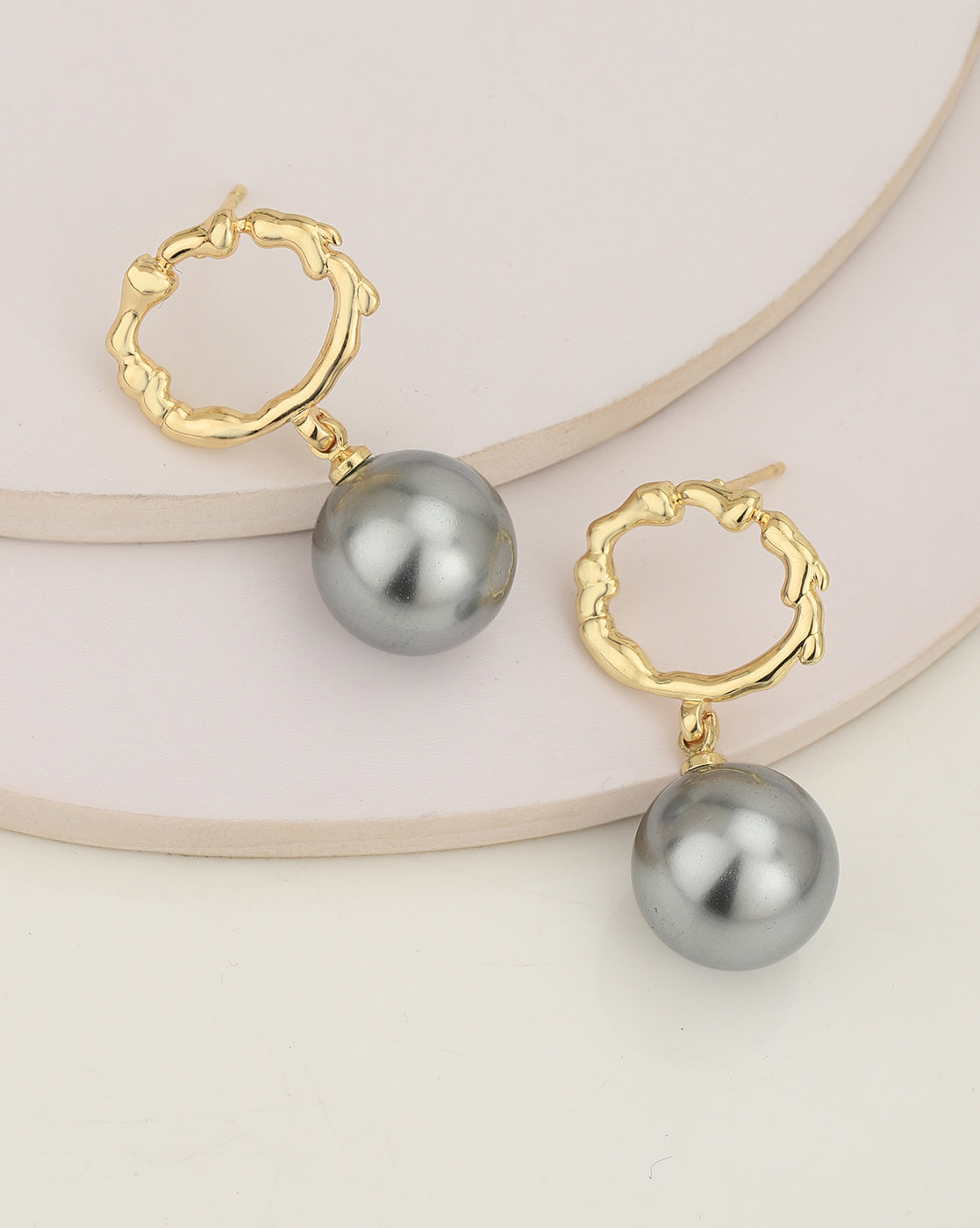 Gold Plated Hanging Pearl Hoop Earring for women