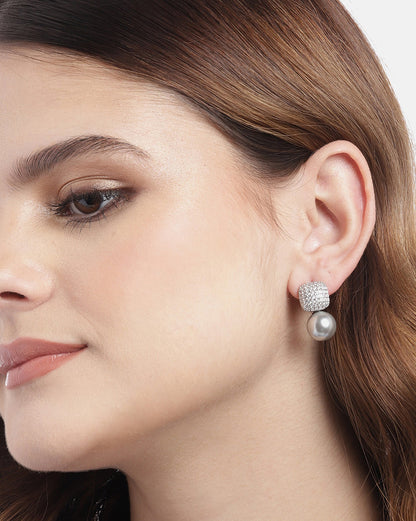 Premium Silver Plated Hanging Pearl Drop Earring for women