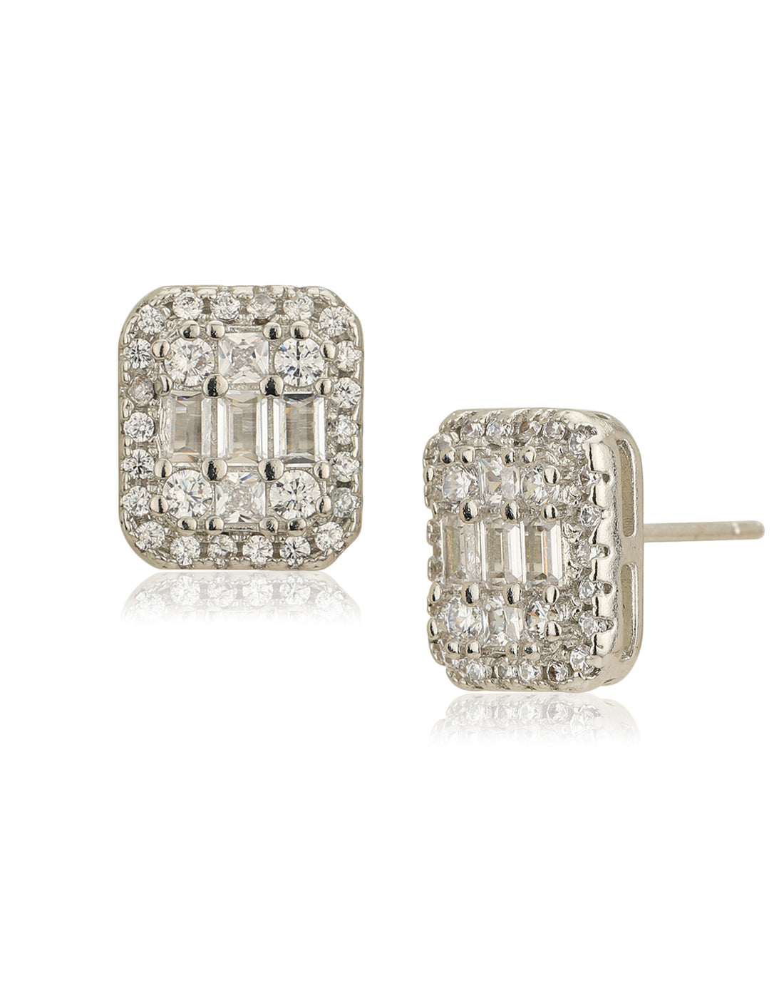 Silver Plated CZ Square Stud Earring for women