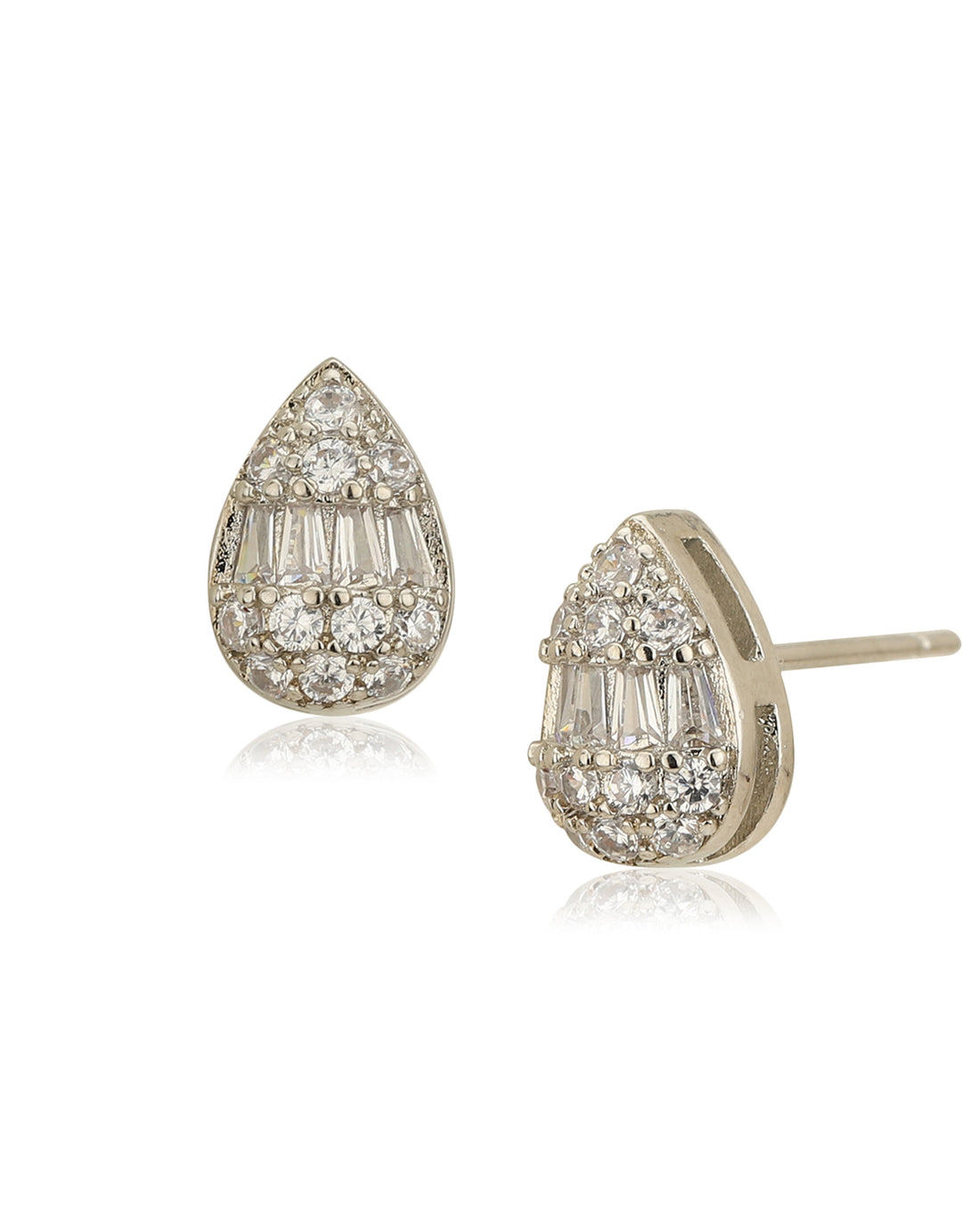 Silver Plated CZ Tear Drop Stud Earring for women