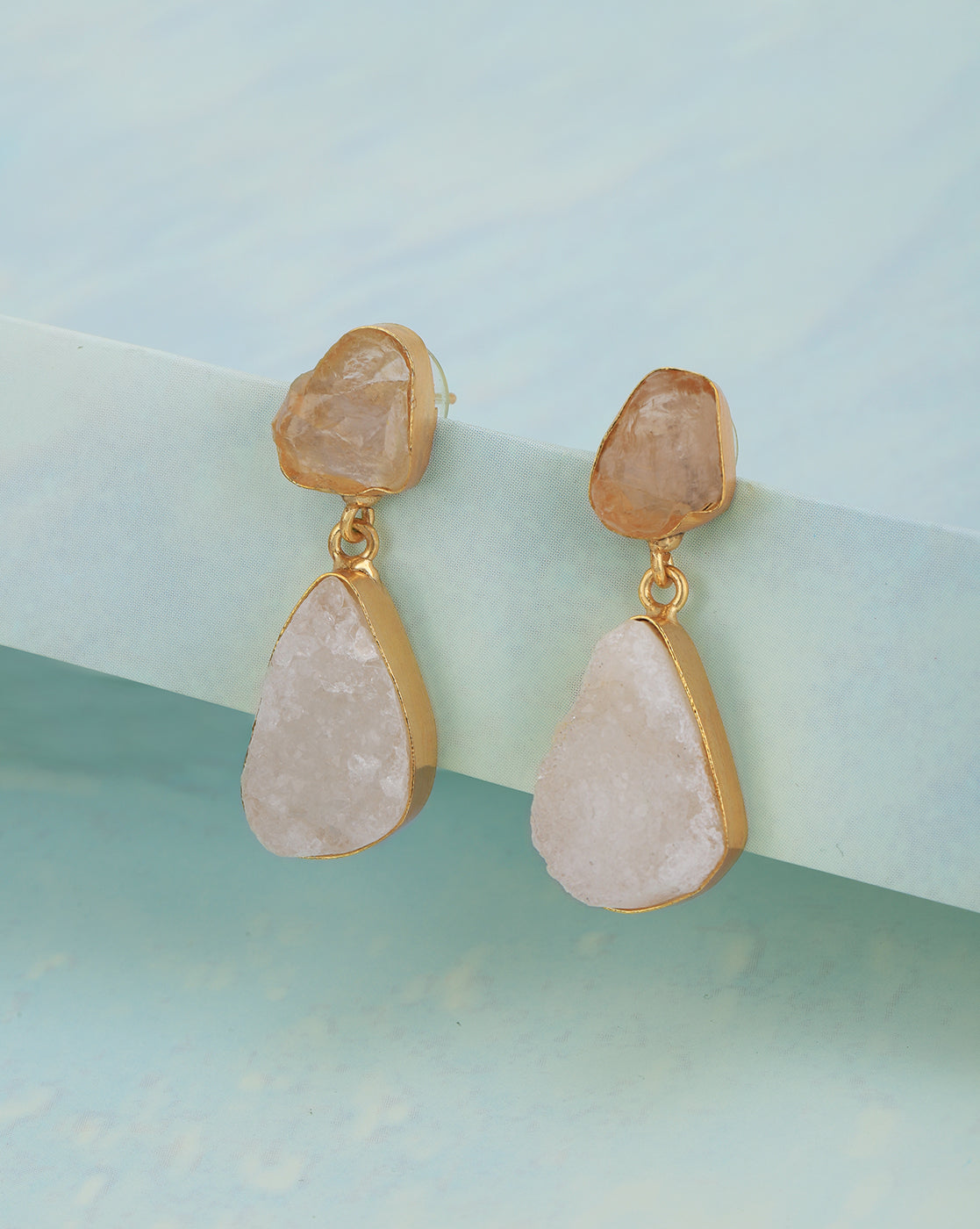 Gold Plated &amp; Agate Stone Drop Earring for women