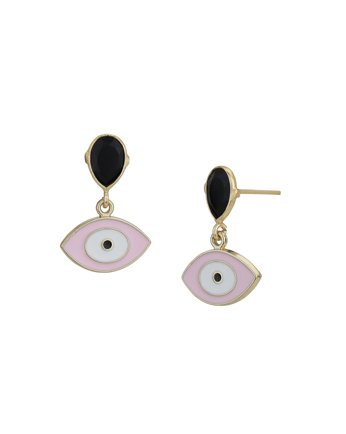 Gold Plated &amp; Onyx Stone Evil Eye Enamel Drop Earring for women