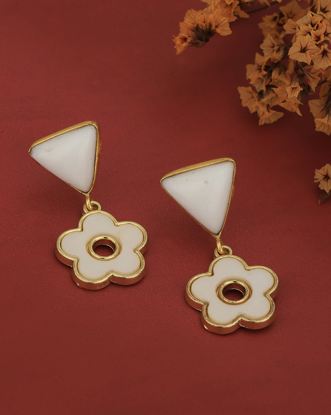 Gold Plated &amp; Agate Stone Floral Drop Earring for women