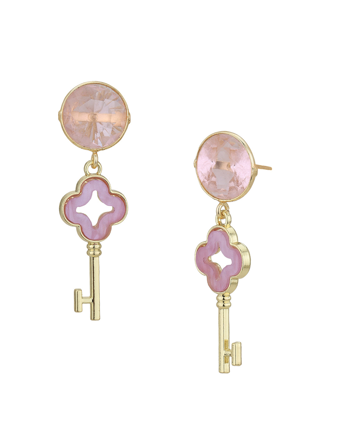 Gold Plated &amp; Quartz Stone Key Drop Earring for women