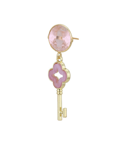 Gold Plated &amp; Quartz Stone Key Drop Earring for women