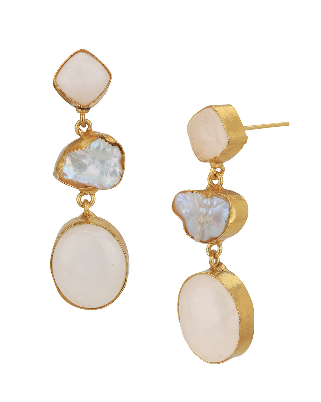 Gold Plated &amp; Chalcedony Stone Fancy Drop Earring for women