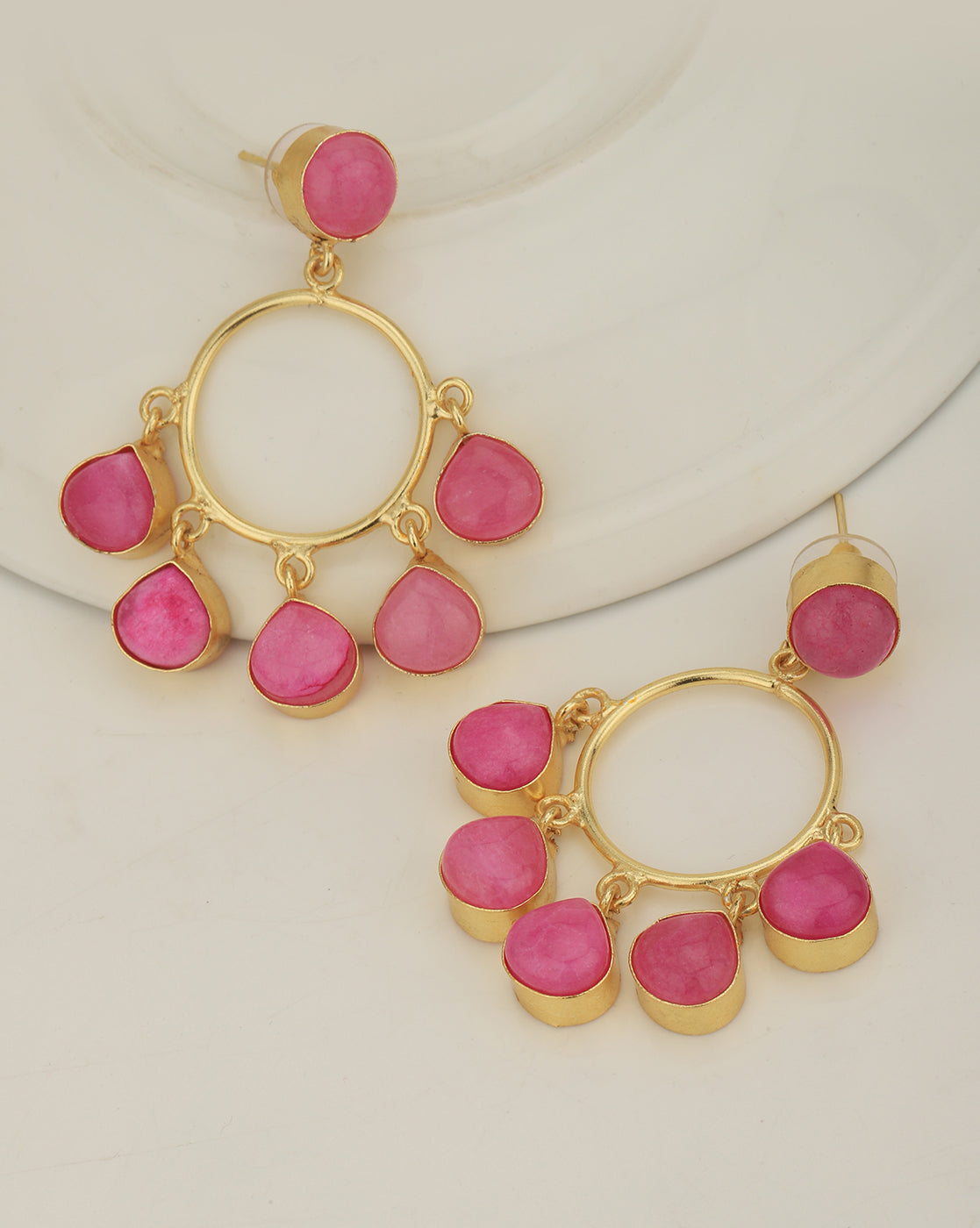 Gold Plated &amp; Hanging Chalcedony Stone Circular Drop Earring for women