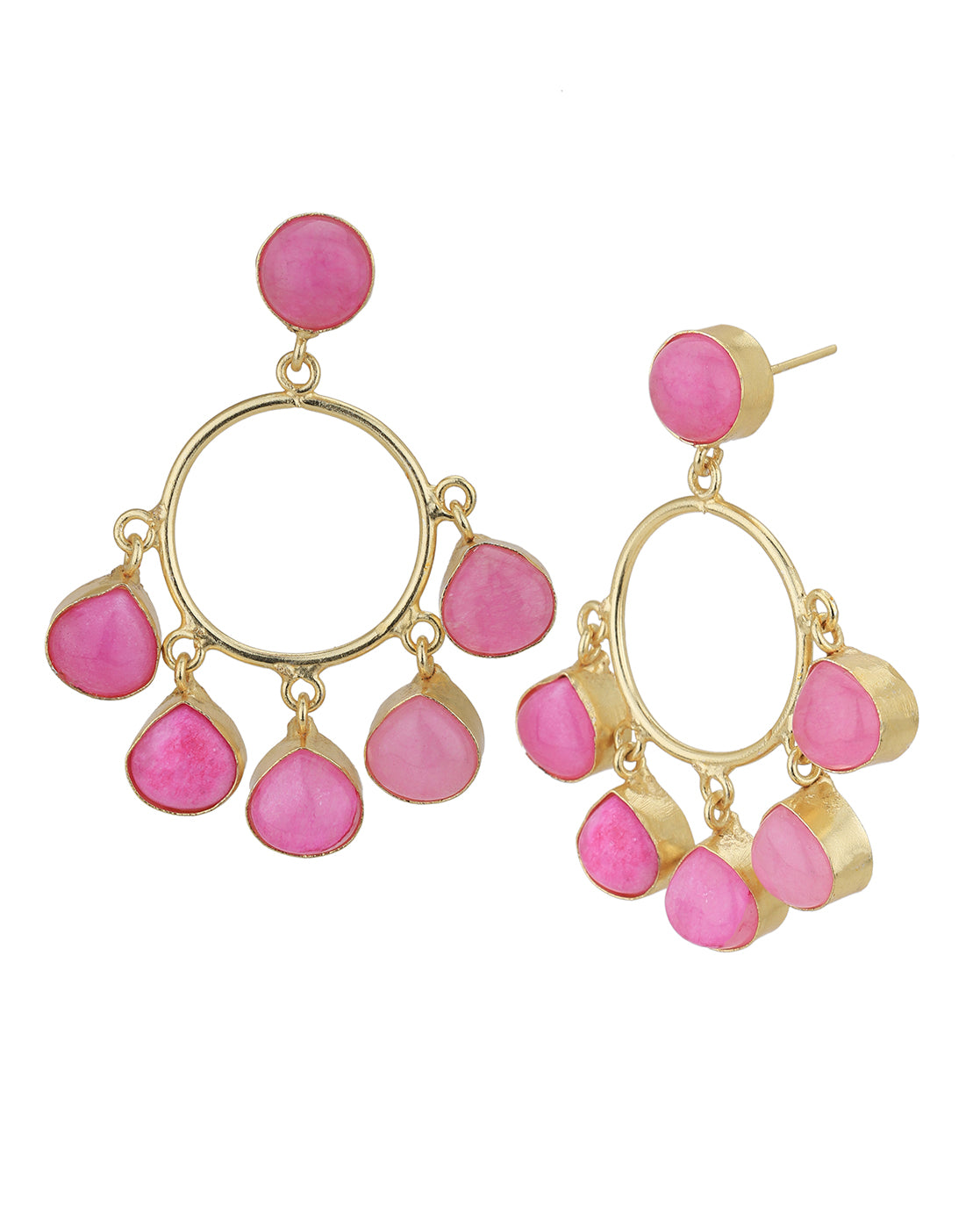 Gold Plated &amp; Hanging Chalcedony Stone Circular Drop Earring for women