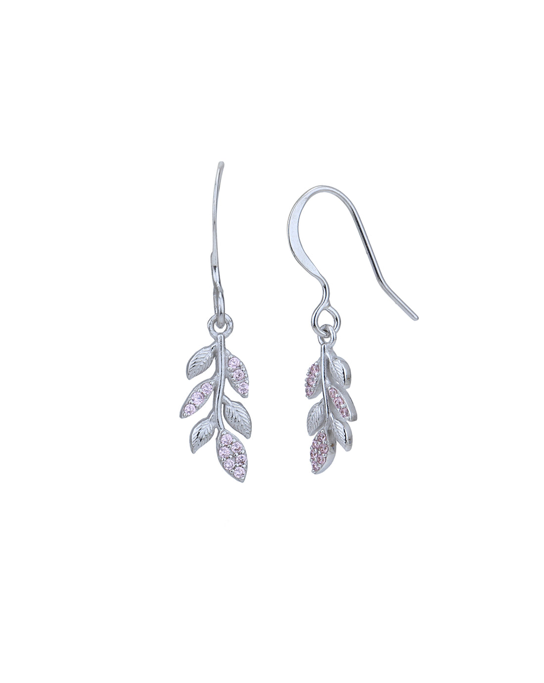 Rhodium Plated with CZ Leaf Fancy Drop Earring for women
