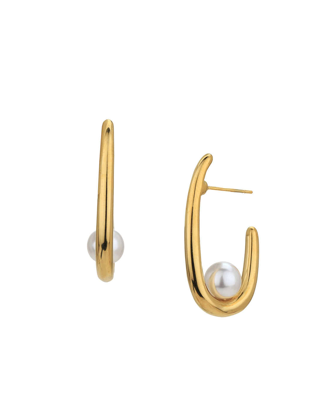 Gold Plated with Pearl Contemporary Half Hoop Earring for women